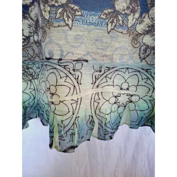 Women's energe Top XL Blue Green bohemian floral Y2K 90s - Picture 3 of 5